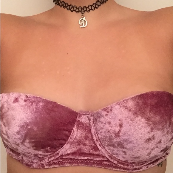 Mauve Crushed Velvet Strapless Bra Top - Picture 2 of 5